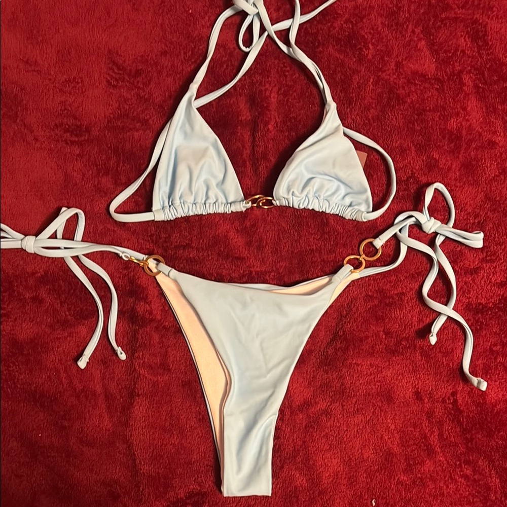 White and Peach Bikini Set